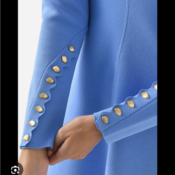 AJE- NWT Mist Blue Harmony Knit Longsleeve Scalloped Trim High Collar Mini Dress - Picture 3 of 10